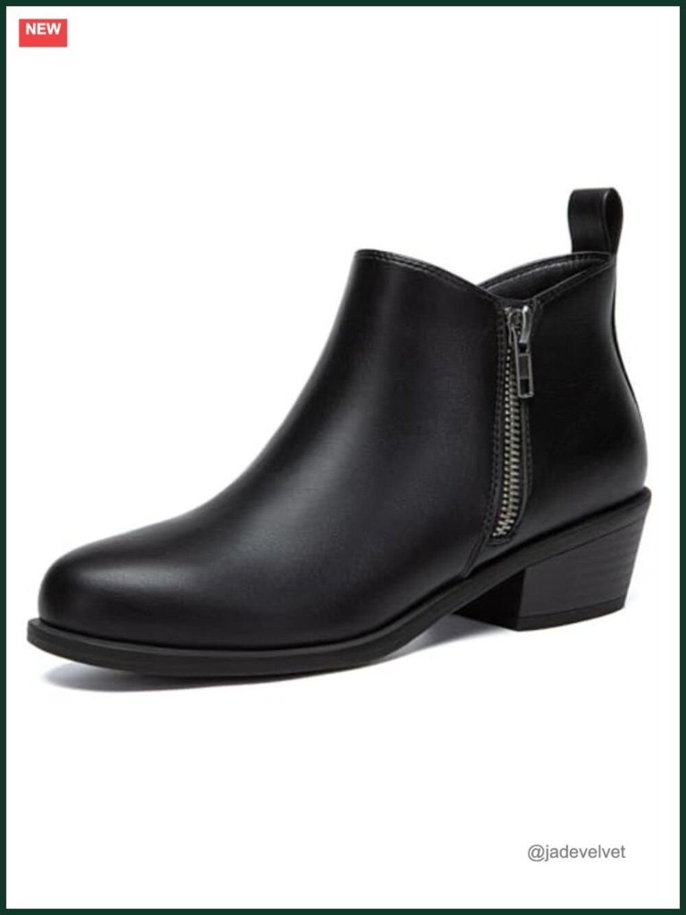 Women's Chunky Low Heel Ankle Boots Side Zipper PU Leather Booties